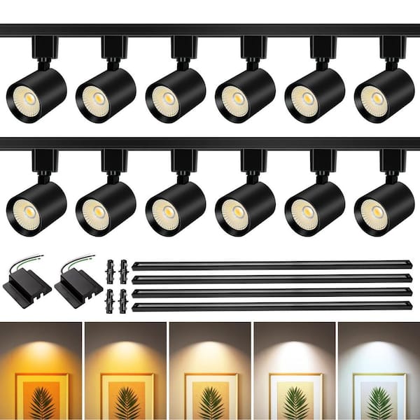 13.4 ft. 12-Light Black Integrated LED Ceiling Mounted Hardwired Track Lighting Kit with Cylinder Rotatable Heads