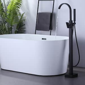 1-Handle Freestanding Floor Mount Tub Faucet Bathtub Filler with Diverter and Hand Shower in Matte Black