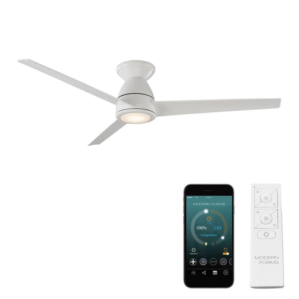 Modern Forms Tip Top 52 in. Smart Indoor/Outdoor 3-Blade Flush Mount  Ceiling Fan Matte White with 3000K LED and Remote Control FH-W2004-52L-MW -  The