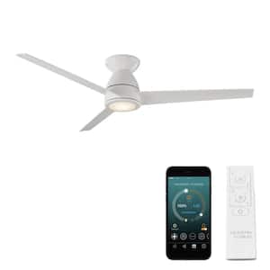 Tip Top 52 in. Smart Indoor/Outdoor 3-Blade Flush Mount Ceiling Fan Matte White with 3000K LED and Remote Control