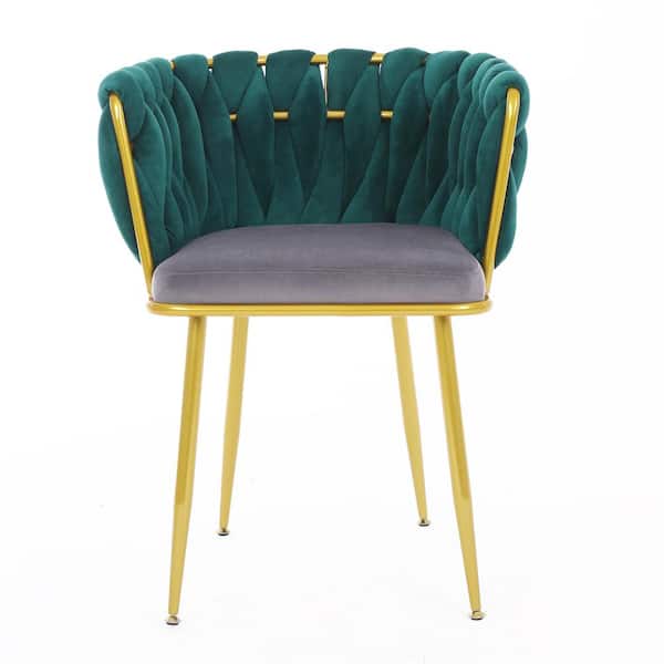 JASIWAY Dark Green Velvet Upholstery Tufted Arm Chair Accent Chair Makeup Vanity Chair Set of 1 with Gold Metal Leg