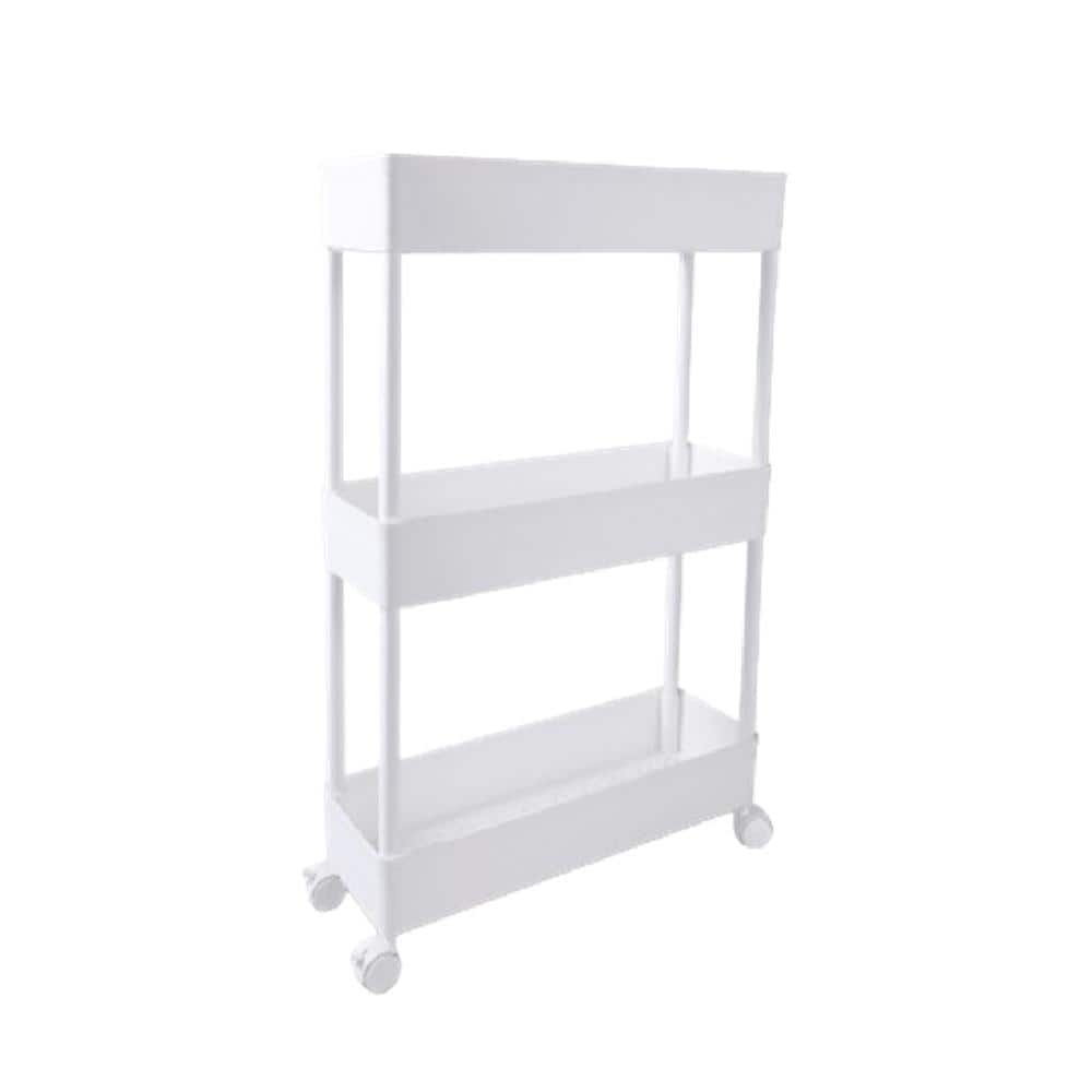 3-Tier White Rolling Storage Kitchen Cart with 360° Swivel Lockable Wheels