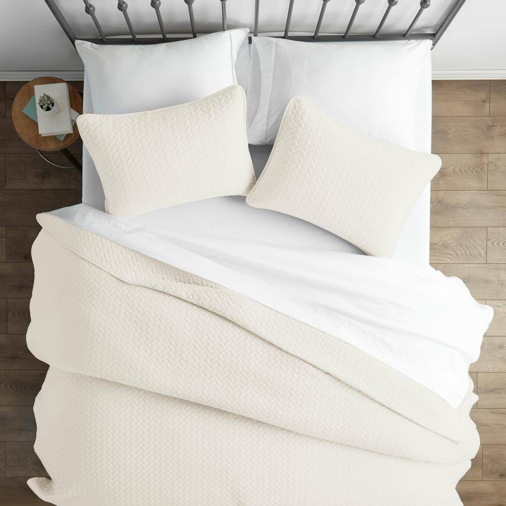 Twin Ivory Quilted Microfiber Coverlet Set
