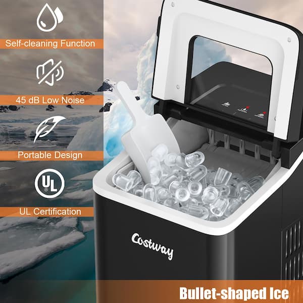 Costway 9 in. 33 lbs./24H Portable Ice Maker Machine Countertop Ice Cube  Maker with Scoop and Basket Black FP10078US-DK - The Home Depot