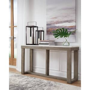 Loyaska 64 in. Brown/Ivory Rectangle Marble Console Table