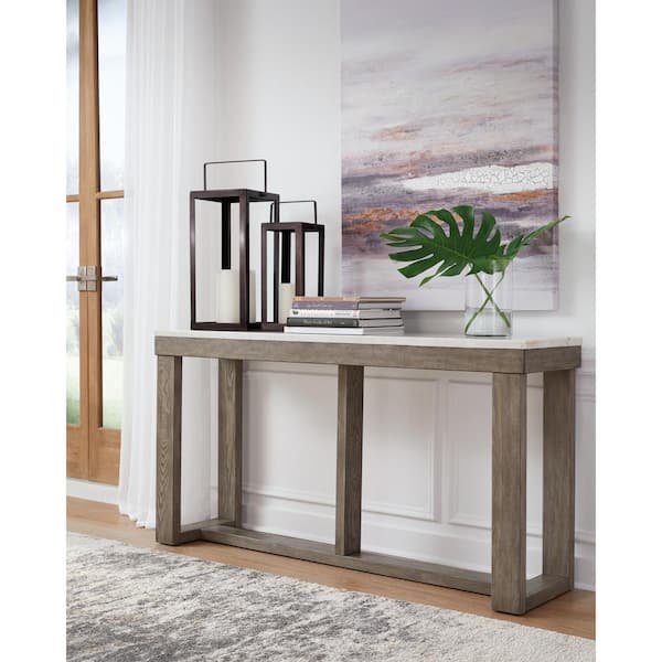 Signature DESIGN BY ASHLEY Loyaska 64 in. Brown/Ivory Rectangle Marble Console Table