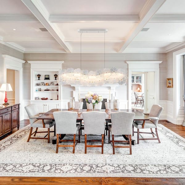 44 in. Modern Linear Matte White LED Pendant Light Dimmable Chandelier with Floral Petal Clear/Frosted Glass Shades