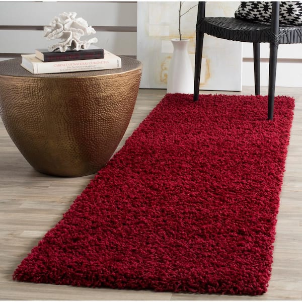 Athens Shag Red 2 ft. x 8 ft. Solid Runner Rug