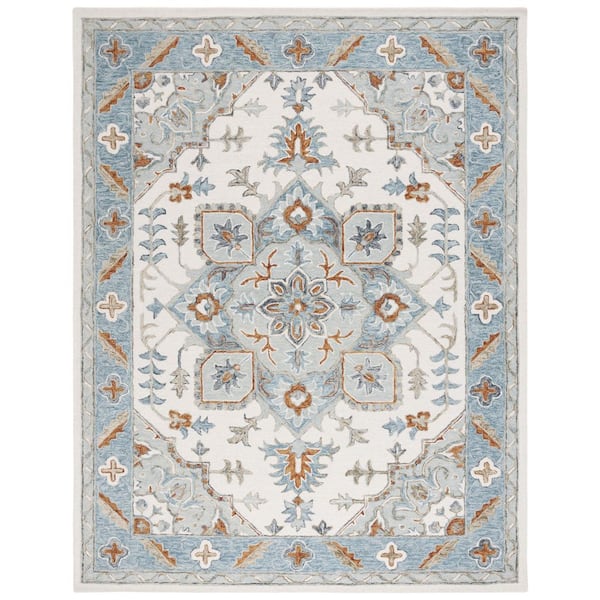 SAFAVIEH Metro Ivory/Blue 8 ft. x 10 ft. Border Medallion Geometric Area Rug