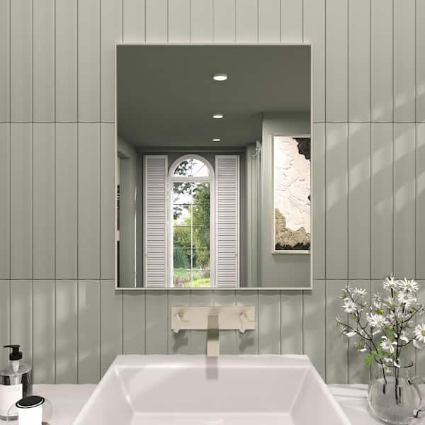TaiMei Jem 24 in. W x 30 in. H Rectangular Framed Wall Bathroom Vanity Mirror in Brushed Nickel