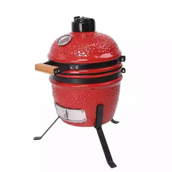 Afoxsos 13 in. Kamado Ceramic Charcoal Grill in Red With Cover