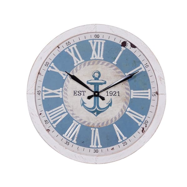Litton Lane 24 in. x 2 in. White Metal Anchor Wall Clock