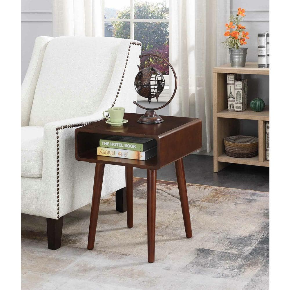 Espresso Birch and Poplar Mid-Century Rectangular End Table with Shelf