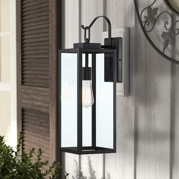 22.5 in. H 1-Light Black Outdoor Light for Wall Porch Lights Lantern Sconce With Clear Glass Shade (No Buld Included)