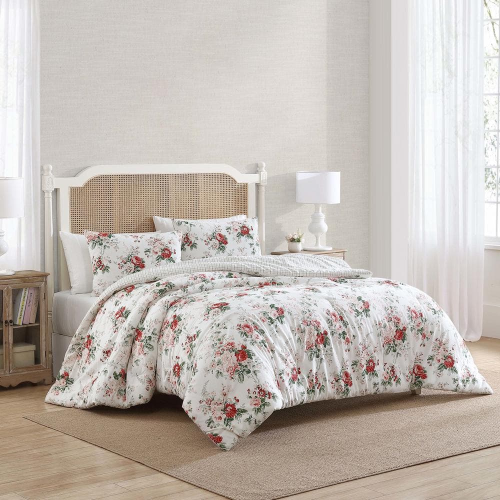 Ashfield Red and Green Floral Cotton Full Bedspread Set