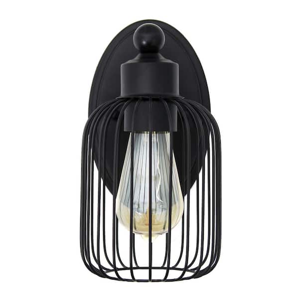 Lalia Home 6.5 in. 1 Light Black Industrial Decorative Cage Wall Sconce Uplight Downlight Wall Mounted Fixture