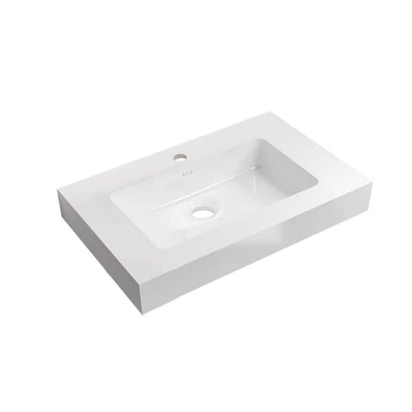 Satico 29.9 in. Drop-In Rectangular Bathroom Sink in White Resin Vanity Top
