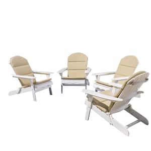 Malibu White Wood Adirondack Chair with Khaki Cushion (4-Pack)