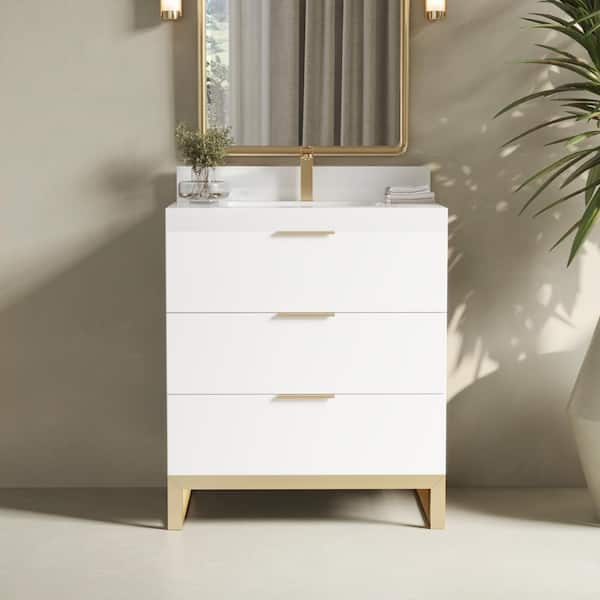 Haldon 30 in. W x 22 in. D x 33.5 in. H Single Bath Vanity in White with White Quartz Counter Top with White Basin