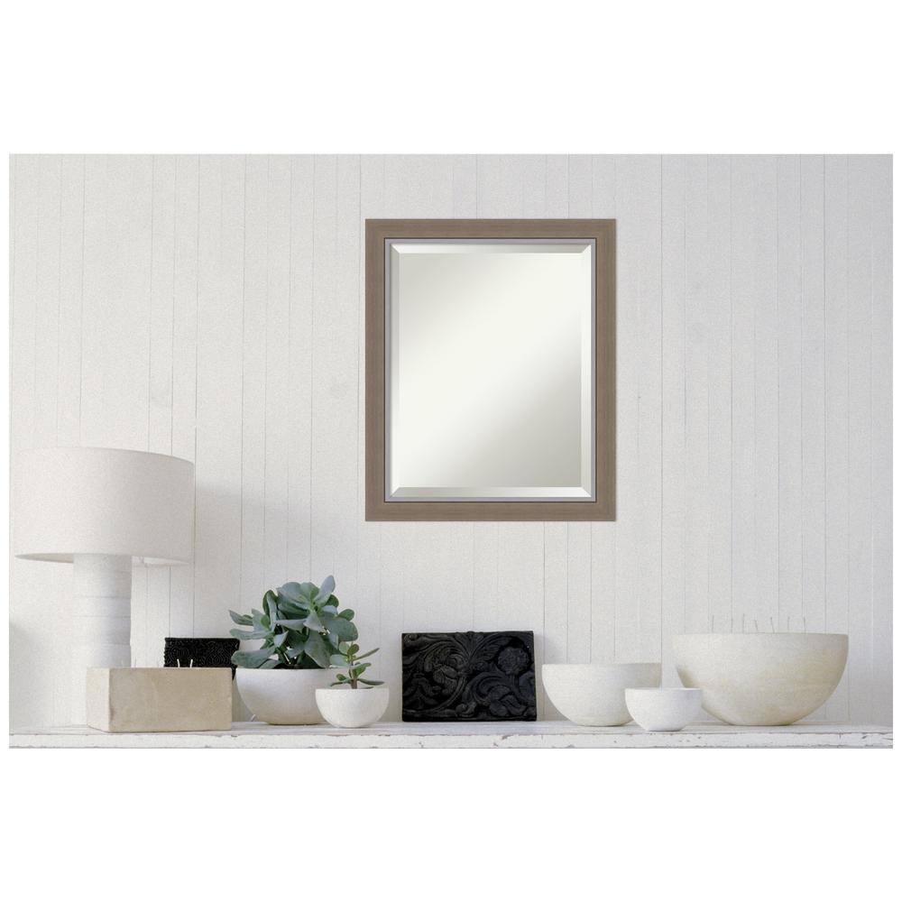 Eva Brown Narrow Rectangular Beveled Wall Mirror with Silver Edge