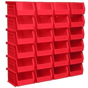 30210 Series, 4 1/8 in. W x 5 3/8 in. D x 3 in. H, Red Plastic Stackable Storage Bins Hanging Organizer, 24-Pack