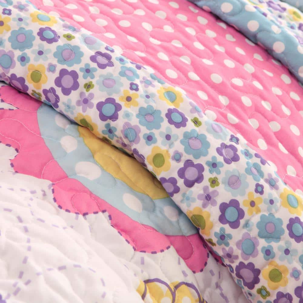 Full Blue Microfiber Reversible Quilt Set for Girls