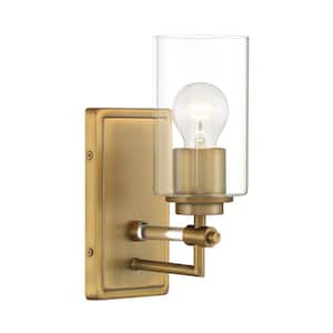 Binsly 4.5 in. 1-Light Aged Brass Vanity Light with Clear Glass Shade