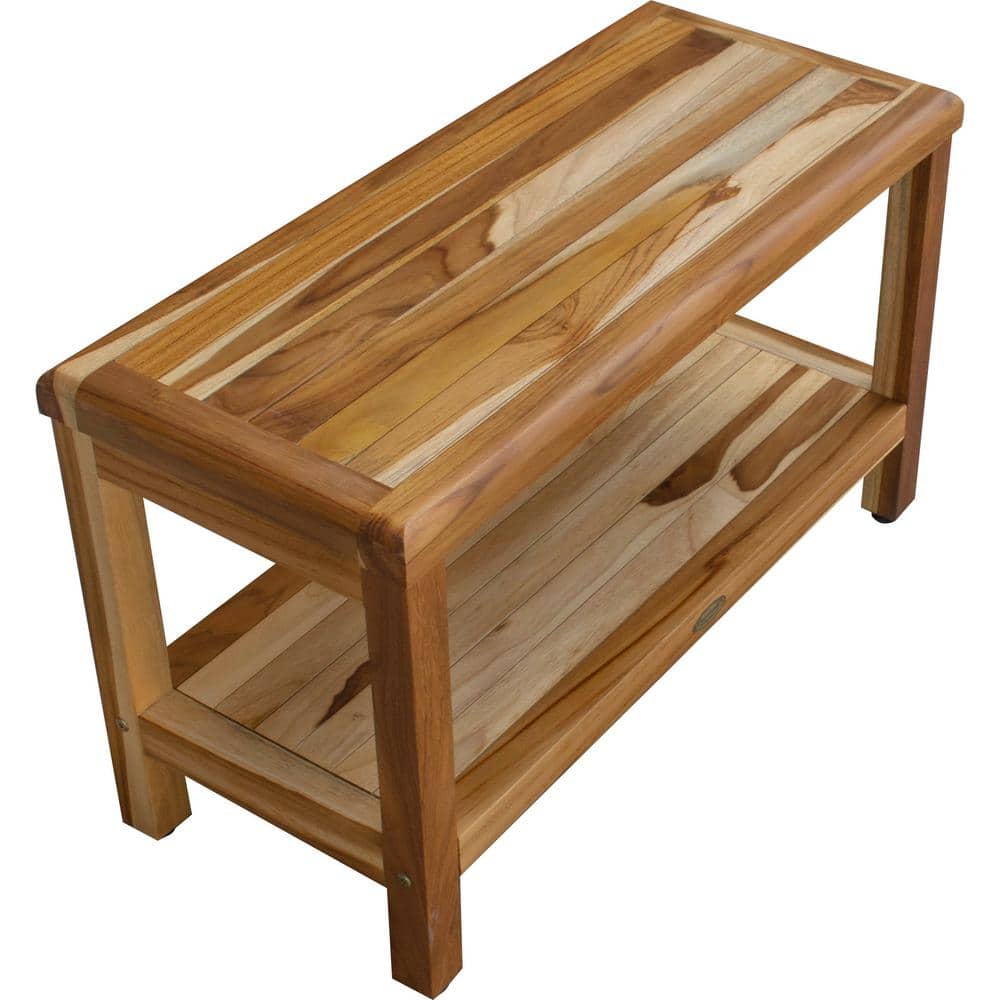 Eleganto 30" Natural Teak Shower Bench with Shelf