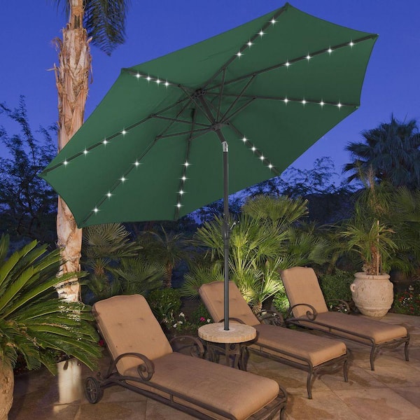 Ainfox 10 ft. Steel Market Solar LED Tilt Patio Umbrella in Green with  Crank 67GN-10DSAN