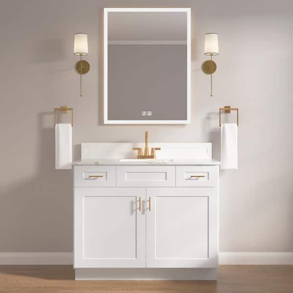 Camlock 2-Drawer 42 in. W x 21 in. D x 34.5 in. H Ready to Assemble Bath Vanity Cabinet without Top in Shaker White
