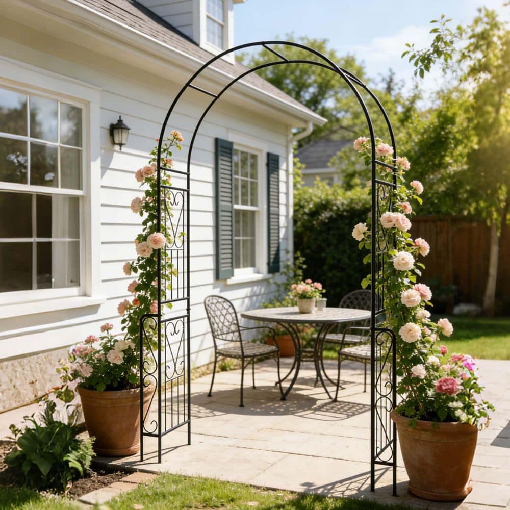94.5 in. x 55 in. Black Metal Garden Arch Arbor Climbing Plants