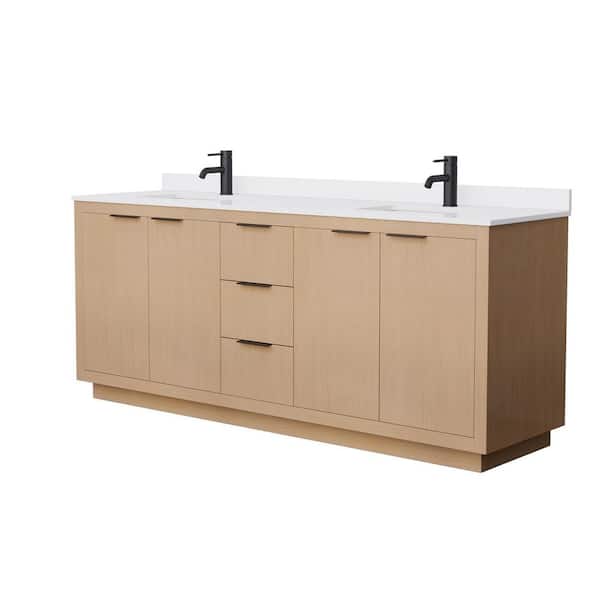Wyndham Collection Maroni 80 in. W x 22 in. D x 33.75 in. H Double Sink Bath Vanity in Light Straw with White Cultured Marble Top