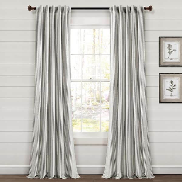 HOMEBOUTIQUE Farmhouse Vintage 40 in. W x 95 in. L Stripe Yarn Dyed Cotton Back Tab/Rod Pocket Window Curtain Panels in Gray Set