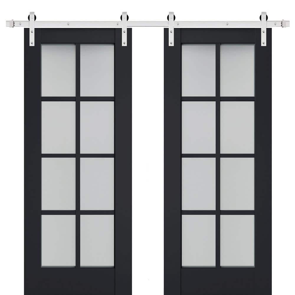Assemble Required 18 in. x 96 in. 2-Panel Frosted Glass Antracite Solid Wood Sliding Barn Door with Hardware Kit price history on PriceWatchPro