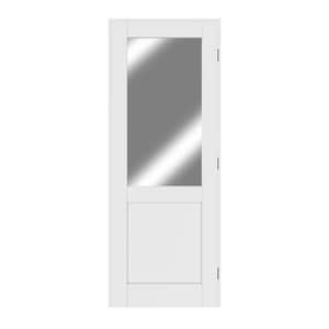 32 in. x 80 in. Half Lite Mirrored Glass Left Handed White Solid Core MDF Door with Quick Assemble Jamb Kit