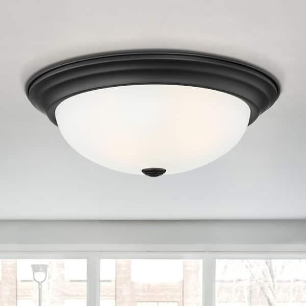 Reedley 15.25 in. Traditional Matte Black Medium-Base (E26) Bulb Flush Mount for Kitchens