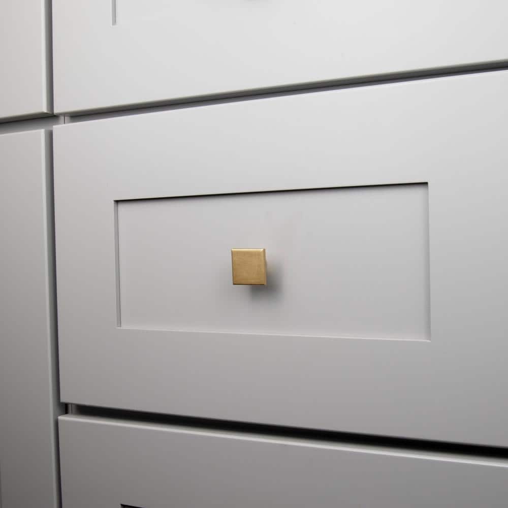 Brushed Brass Modern Square Cabinet Knob with Mounting Hardware