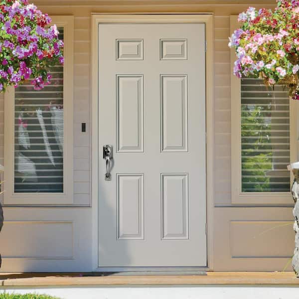 36 in. x 80 in. Utility 6-Panel Left Hand Outswing Primed Steel Prehung Front Exterior Door
