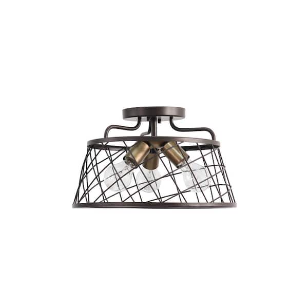 Unbranded Newton 14 in. 3-Light Bronze/Natural Brass Semi-Flush Mount