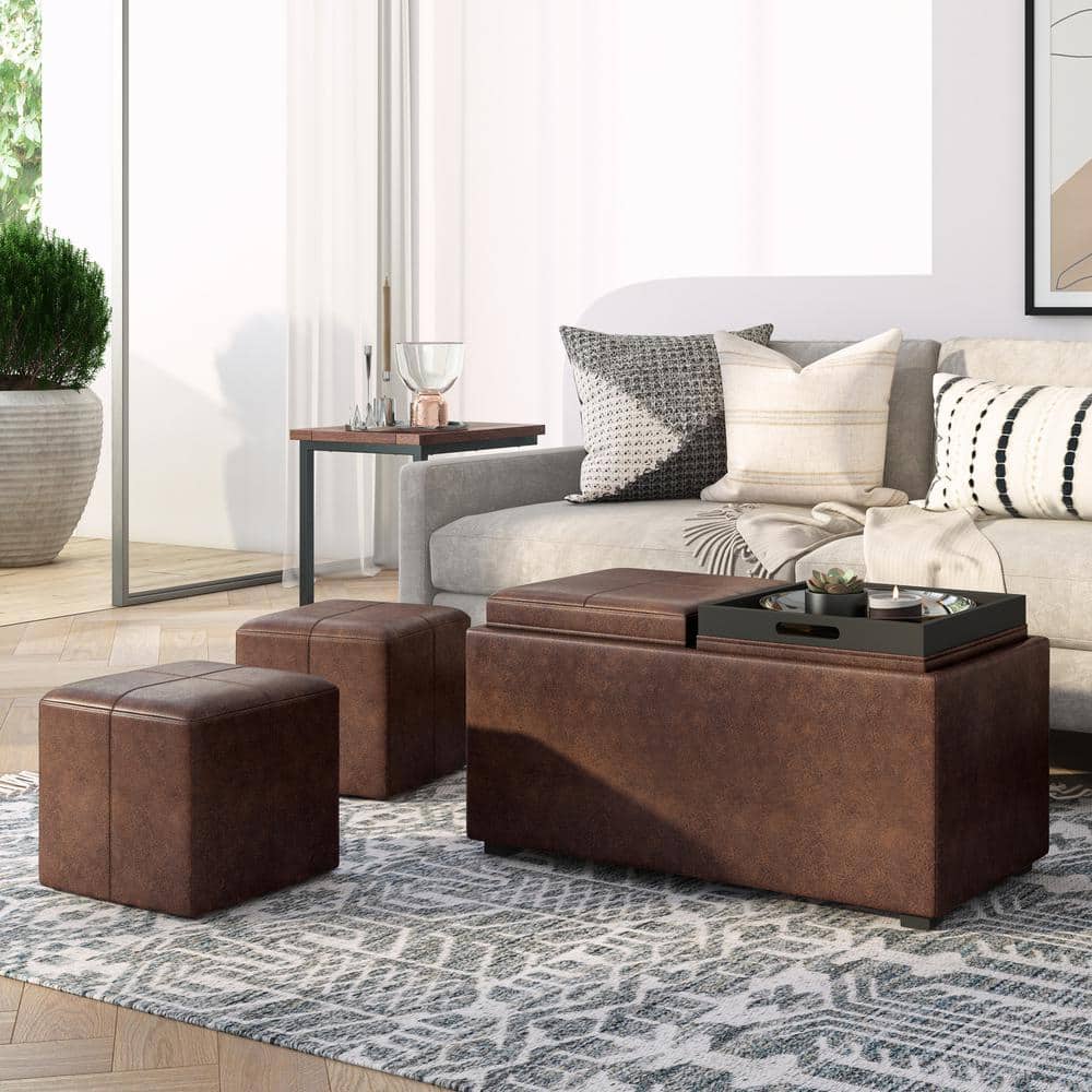 Avalon Chestnut Brown Multi-Functional Storage Ottoman Set