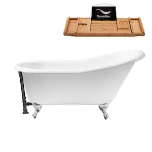 60 in. Cast Iron Clawfoot Non-Whirlpool Bathtub in Glossy White with Matte Black Drain and Polished Chrome Clawfeet