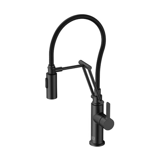 Timeless Home Matte Black 20 in. Single Handle Pull Down Sprayer Kitchen Faucet with 360 Degree Spout Swivel
