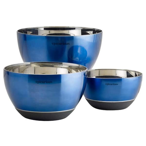 Epicurious Mixing Bowls Set Stainless Steel with Silicone Base Arctic Blue (Set of 3)