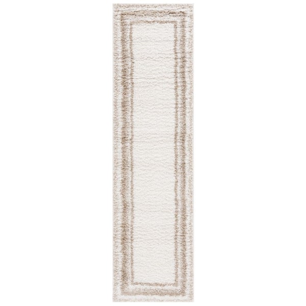 Border and Stripe Shag 2 ft. x 8 ft. Ivory/Beige Concentric Border Runner Rug