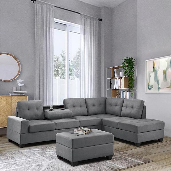 Lazzara Colrich Dark Gray Microfiber Rectangle Storage Ottoman