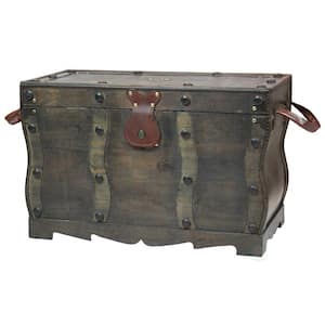 Antique Style Distressed Black Wooden Pirate Treasure Chest Trunk