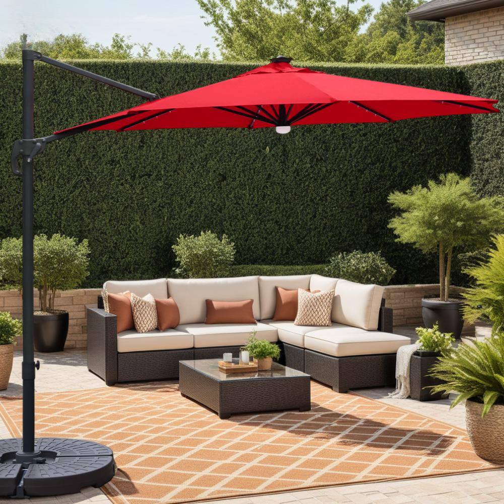 10 ft. 360-Degree Rotating Aluminum Cantilever Solar Lighted Patio Umbrella in Cranberry price history on PriceWatchPro