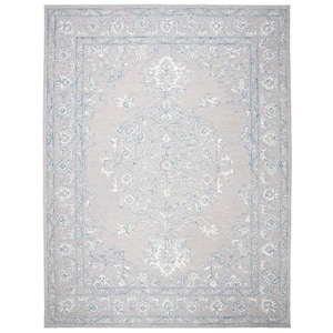 Micro-Loop Light Gray/Ivory 9 ft. x 12 ft. Floral Border Area Rug