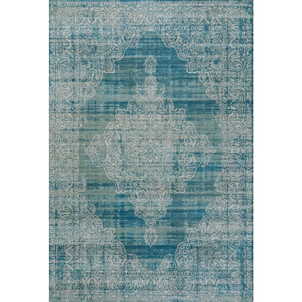 Regis Bohemian Medallion Machine-Washable Teal/Cream 8 ft. x 10 ft. Area Rug