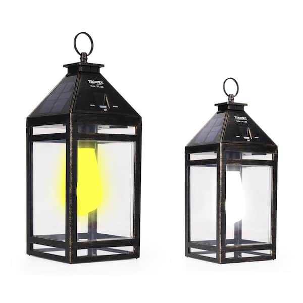 TECHKO Metallic Black Outdoor Solar Vintage Lantern Coach Sconce w/ Edison Bulb Integrated LED Hanging Kit Ring Handle